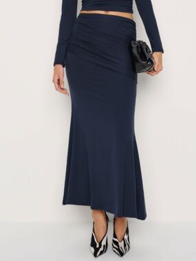 Reformation Emi Navy Foldover Knit Stretchy Skirt